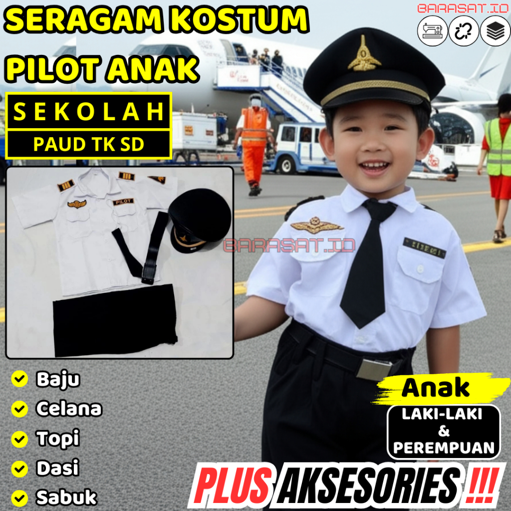 Baju Profesi Anak Pilot Lengkap Perayaan Parade Cosplay Fashion Show Anak Laki Perempuan