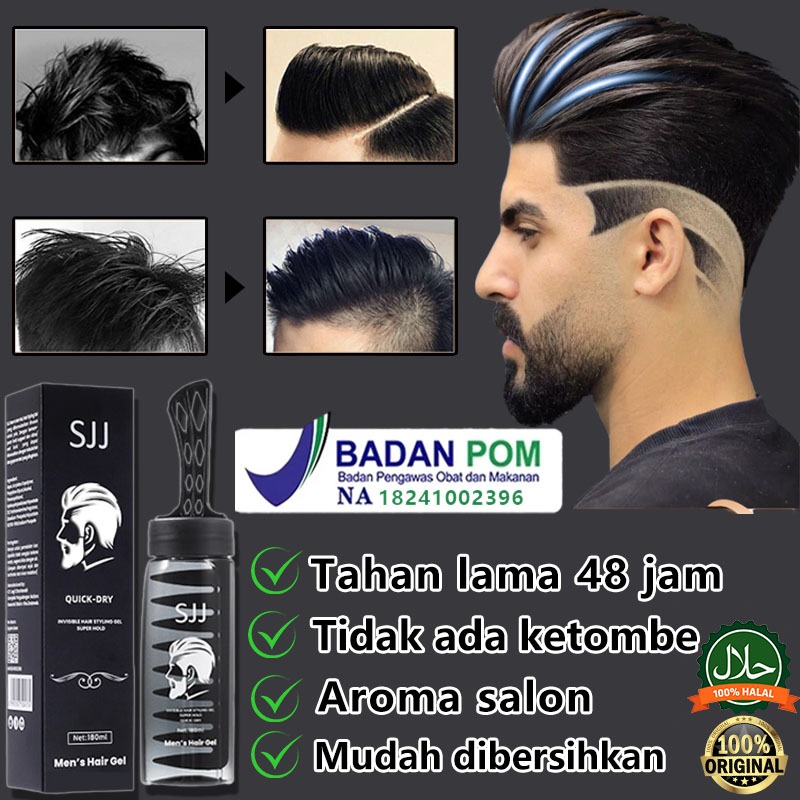 SJJ Men's Hair Gel Quick-Dry Hair styling gel Sisir rambut pria 180ML Hair spray minyak rambut pria 