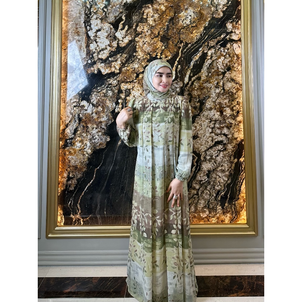 Gamis Mewah Set Hijab Daun Lipit By Mama Nasya Collection
