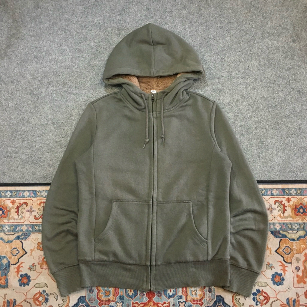 Hoodie Zipper Uniqlo Sherpa Sage Green