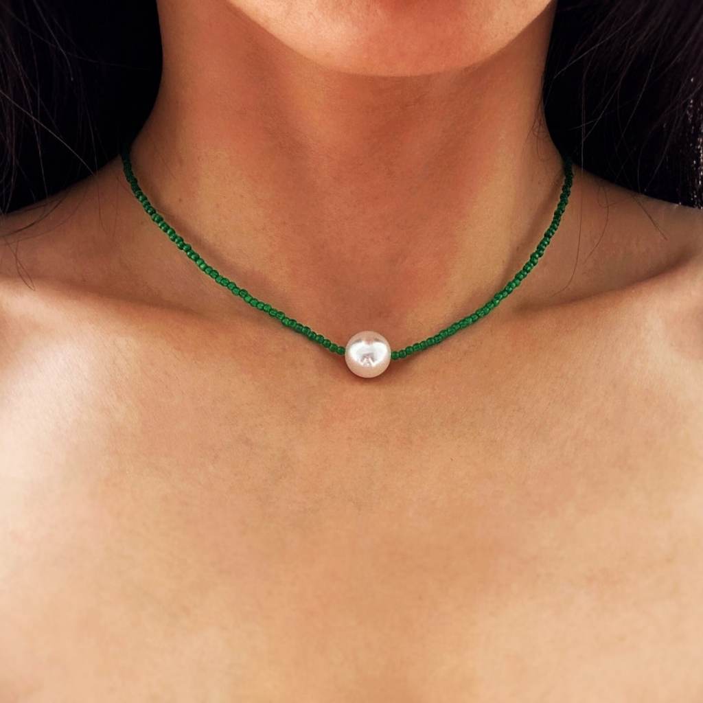 Emerald Green Stone Beaded Necklace