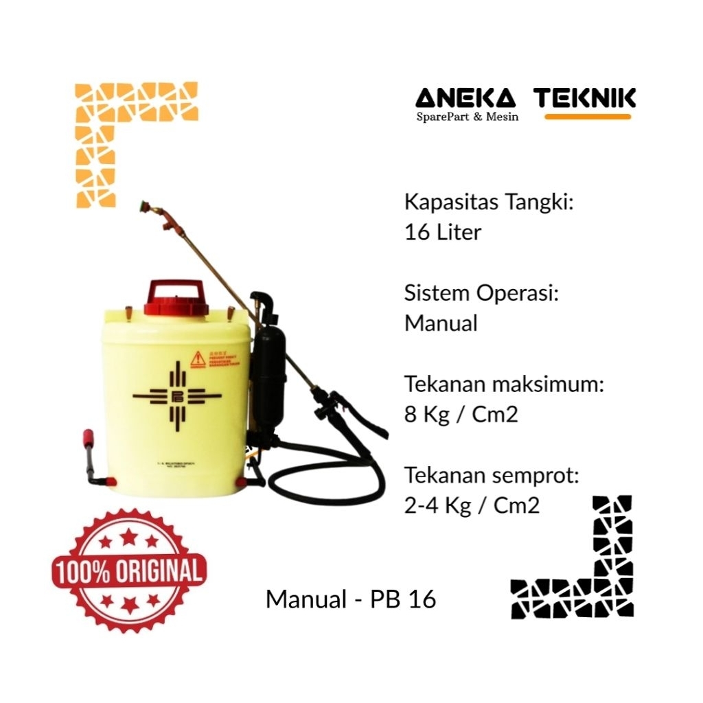 Aneka Teknik - Sprayer / Alat Semprot Hama Manual PB - 16 Malaysia Tangki 16 Liter Asli & Berkualita