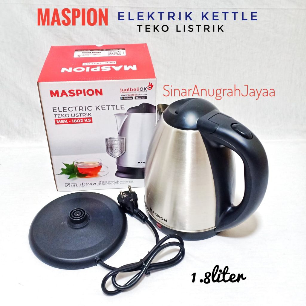 Kettle Listrik Stainless Steel 1,8 Liter MASPION  mek1802 Teko Listrik Pemanas Air
