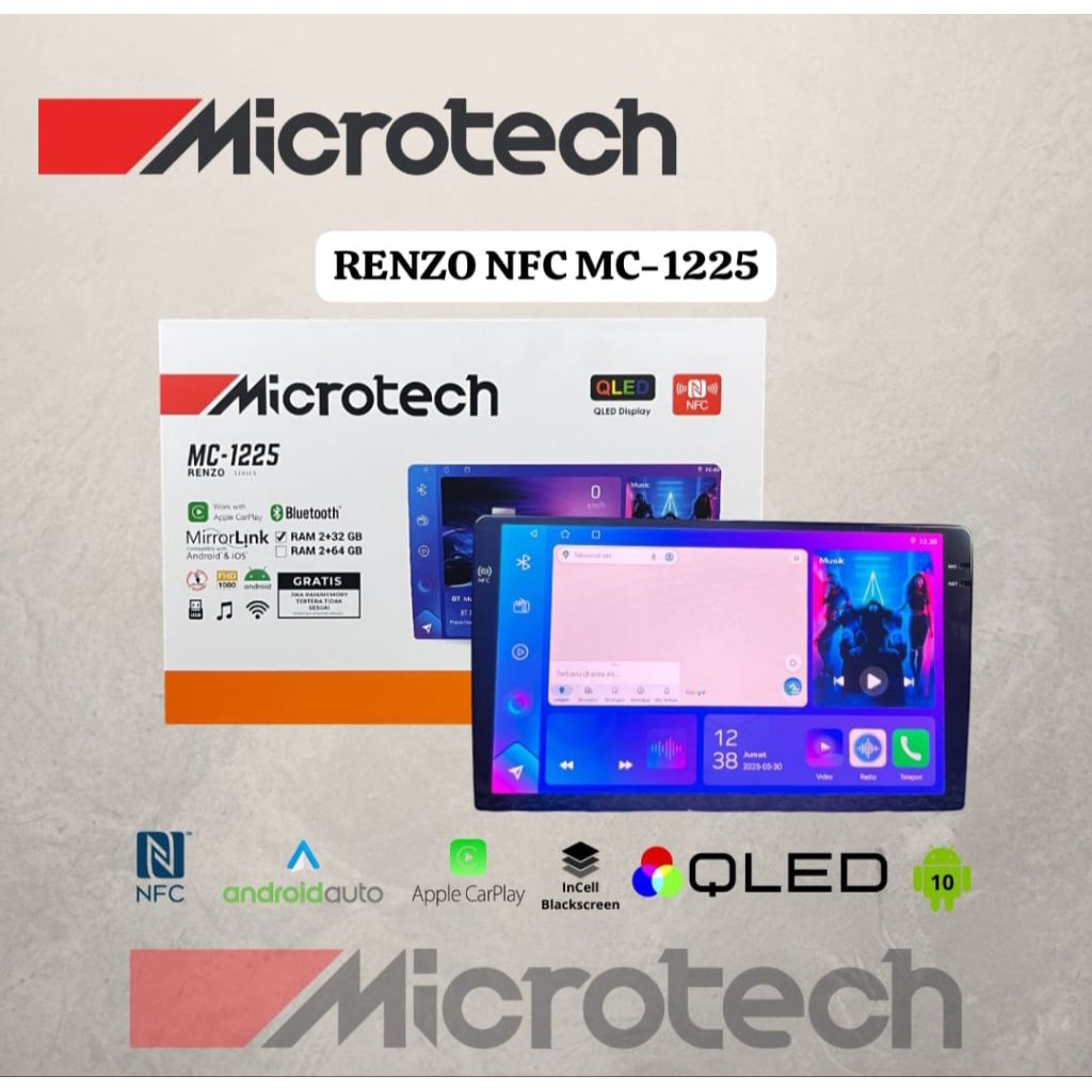 Head Unit Mobil Android Microtech Renzo NFC MC-1225 Qled InCell Blackscreen 1K