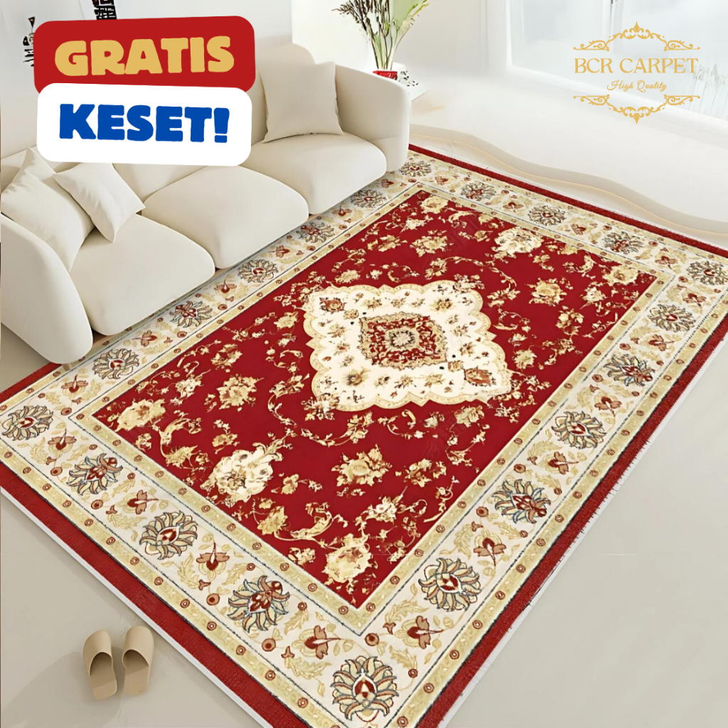 Karpet Lantai Motif Turki Abu-Abu Jumbo Anti Slip Mewah Nyaman 120x200 cm 180x250 200x300 BCR Carpet