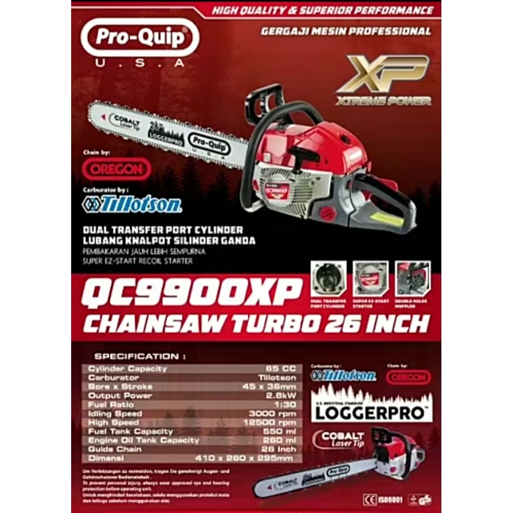 Mesin Senso 26 Inch Bar Baja Rantai OREGON 44 Mata Pro Quip QC9900XP / Mesin Chainsaw 26 inch 44 Mat