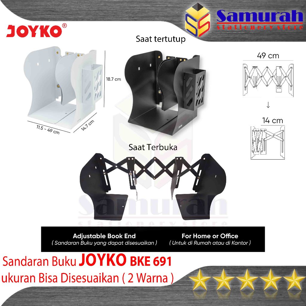 

Pembatas Buku Joyko BKE 691 Hitam - Putih Besi / Book End BKE-691 Adjustable / Organizer Buku disesuaikan