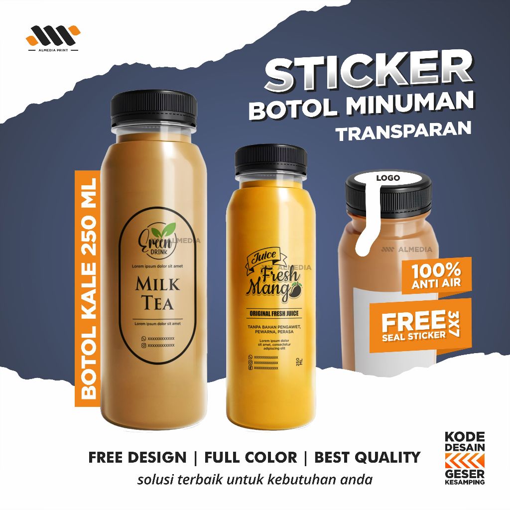 

Stiker Kemasan Botol Sticker Kemasan Botol Minuman TRANSPARAN (GRATIS DESAIN)