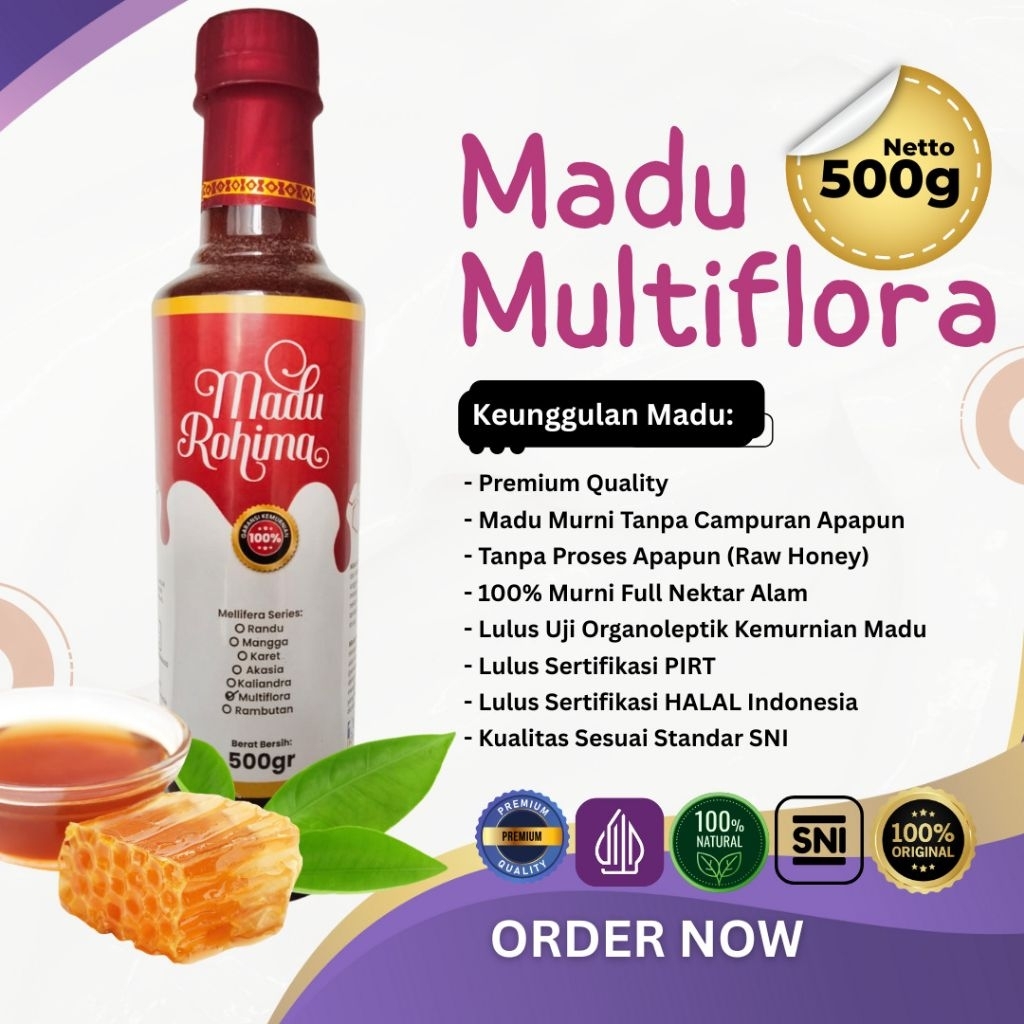 

Madu ASLI MURNI_500gr_ full nektar 100% Multiflora Super Rohima_tanpa campuran Standar SNI Grade A Raw Honey Hutan Alam Indonesia Madu Keluarga sehat Suplemen Alami