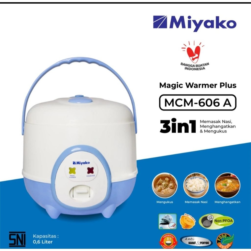 MIYAKO Rice Cooker Mini Kecil Miyako 606A Magic Com 3in1 Garansi Miyako 606 A/B  0,6 liter