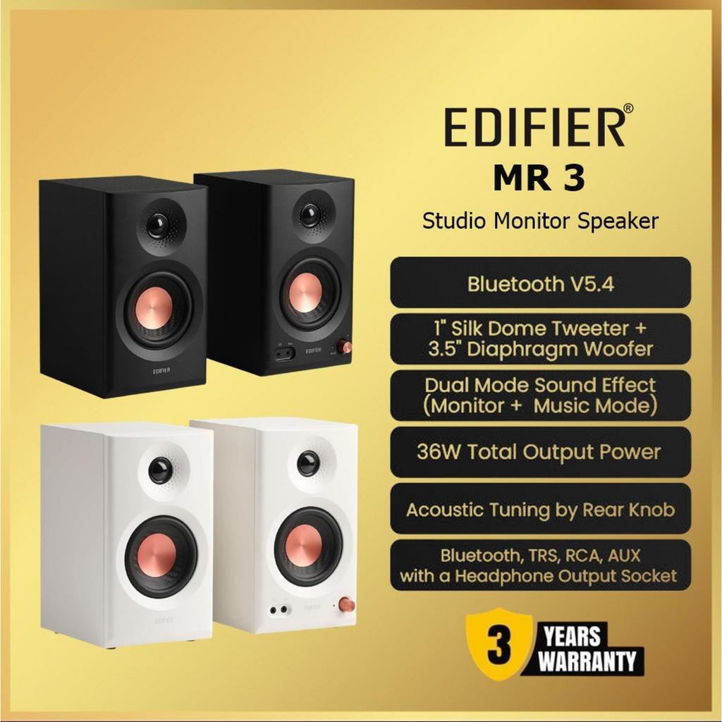 Edifier MR3 Powered Studio Monitor Speakers, Hi-Res Audio Certified Bluetooth V5.4 - Black / White
