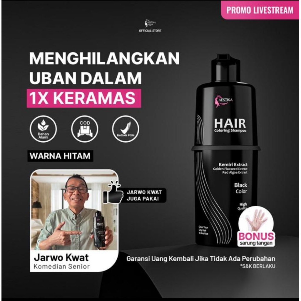 COD Aestika Hair Coloring Shampo Penghitam Rambut Uban Permanen Shampo Anti Uban Shampo Pewarna Ramb
