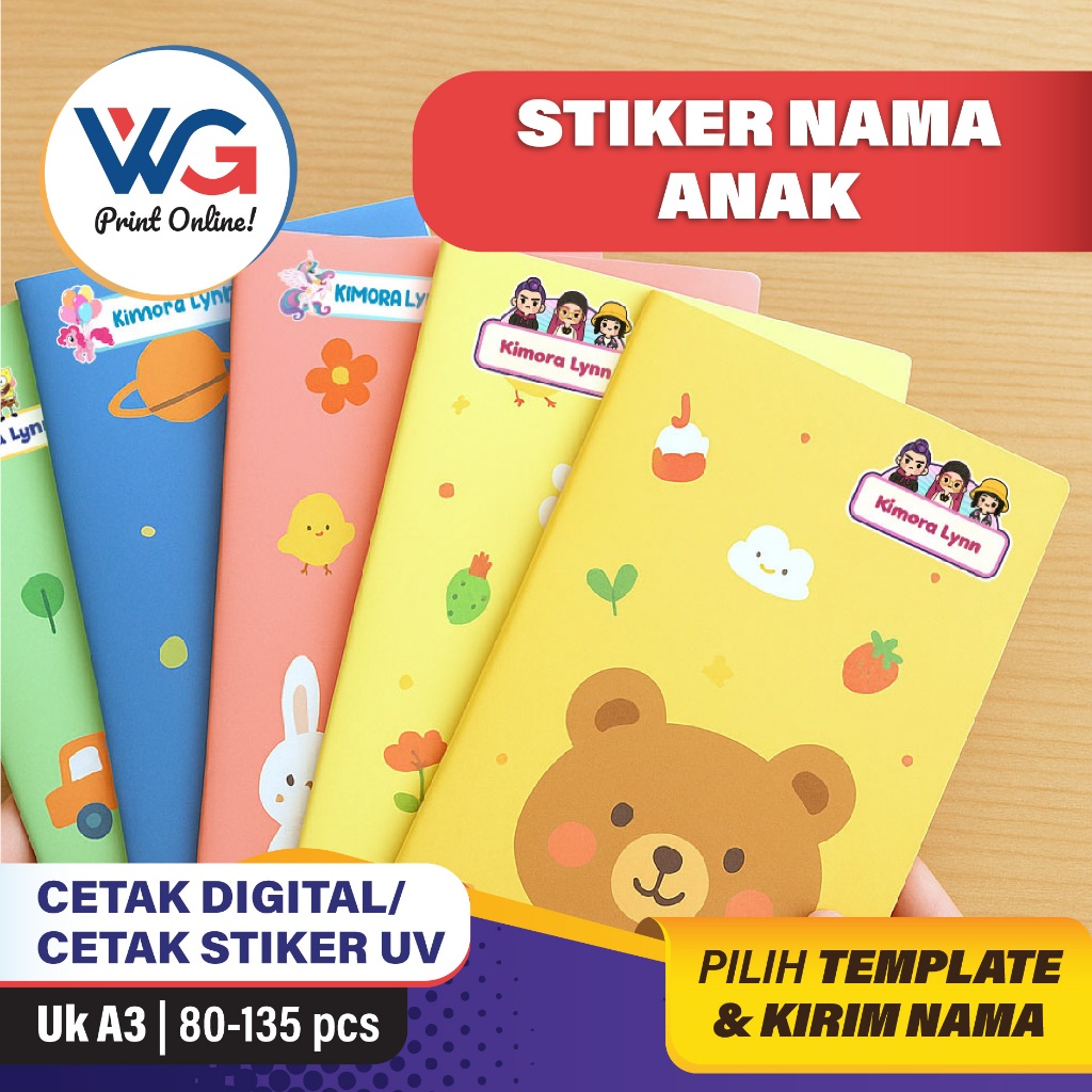 

CETAK/ PRINT 80-135 PCS STIKER NAMA ANAK DENGAN KARAKTER IMUT & UNIK, FULL COLOR + CUTTING | PRINT DIGITAL