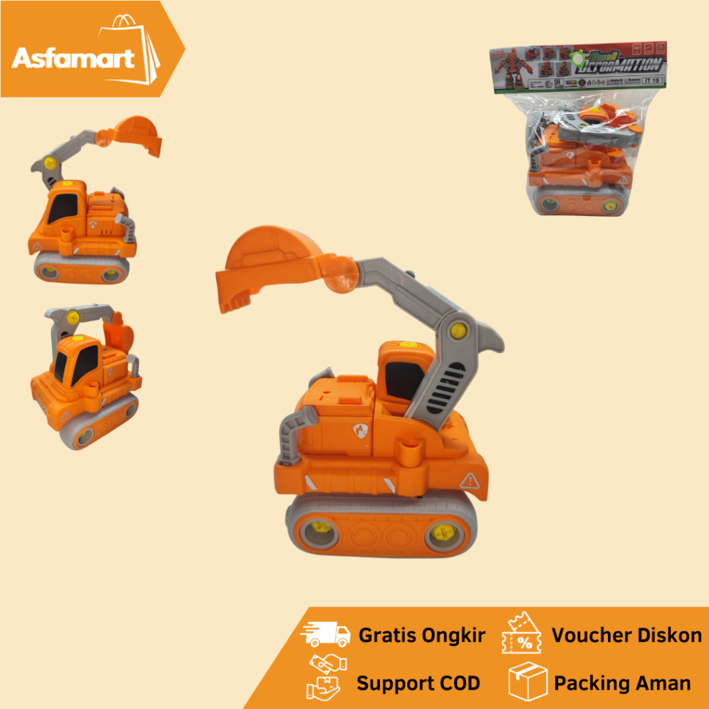 Mainan Anak DIY Truck Rakit Konstruksi Truk Jadi Robot Excavator Super Deformation 2In1 IT 19 Murah