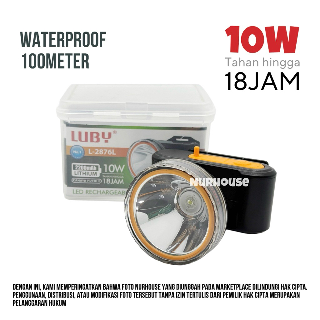 Senter Kepala Tahan Air Luby L- 2876 Headlamp Luby 10 Watt waterproof 100Meter