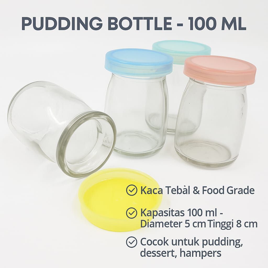 Botol Pudding Kaca 100ml | Jar Dessert Food Grade Tebal & Elegan