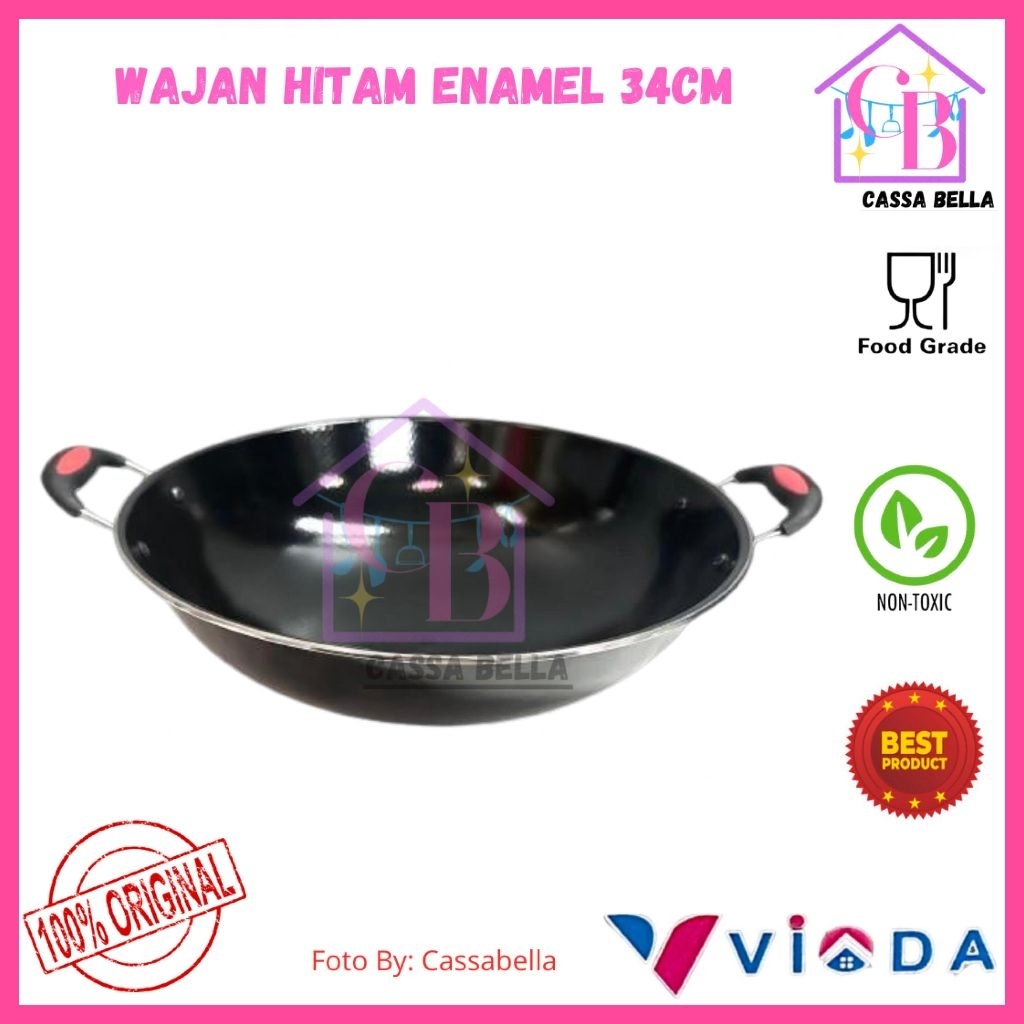 Wajan ENAMEL Hitam 34cm / Wajan Enamel Anti Lengket 34cm VIODA / Wajan Anti Lengket / Wajan Teflon E