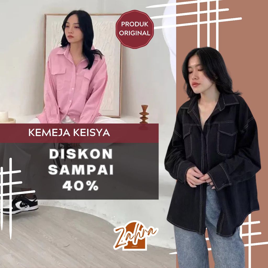 ZAHRA SUPPLY gd-90 KEISYA Shirt Bordir Kemeja Oversize Katun Twist Termurah
