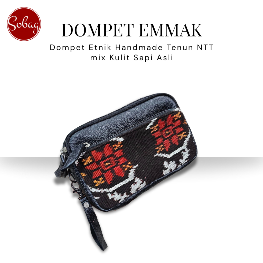 DOMPET EMMAK Dompet Tenun Tangan NTT Kulit Sapi Asli Etnik Handmade Wanita Elegan