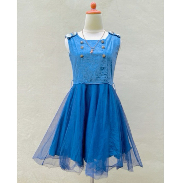 Dress wanita couture mewah megar model mini vintage casual parisian look bahan denim jeans mix rok t