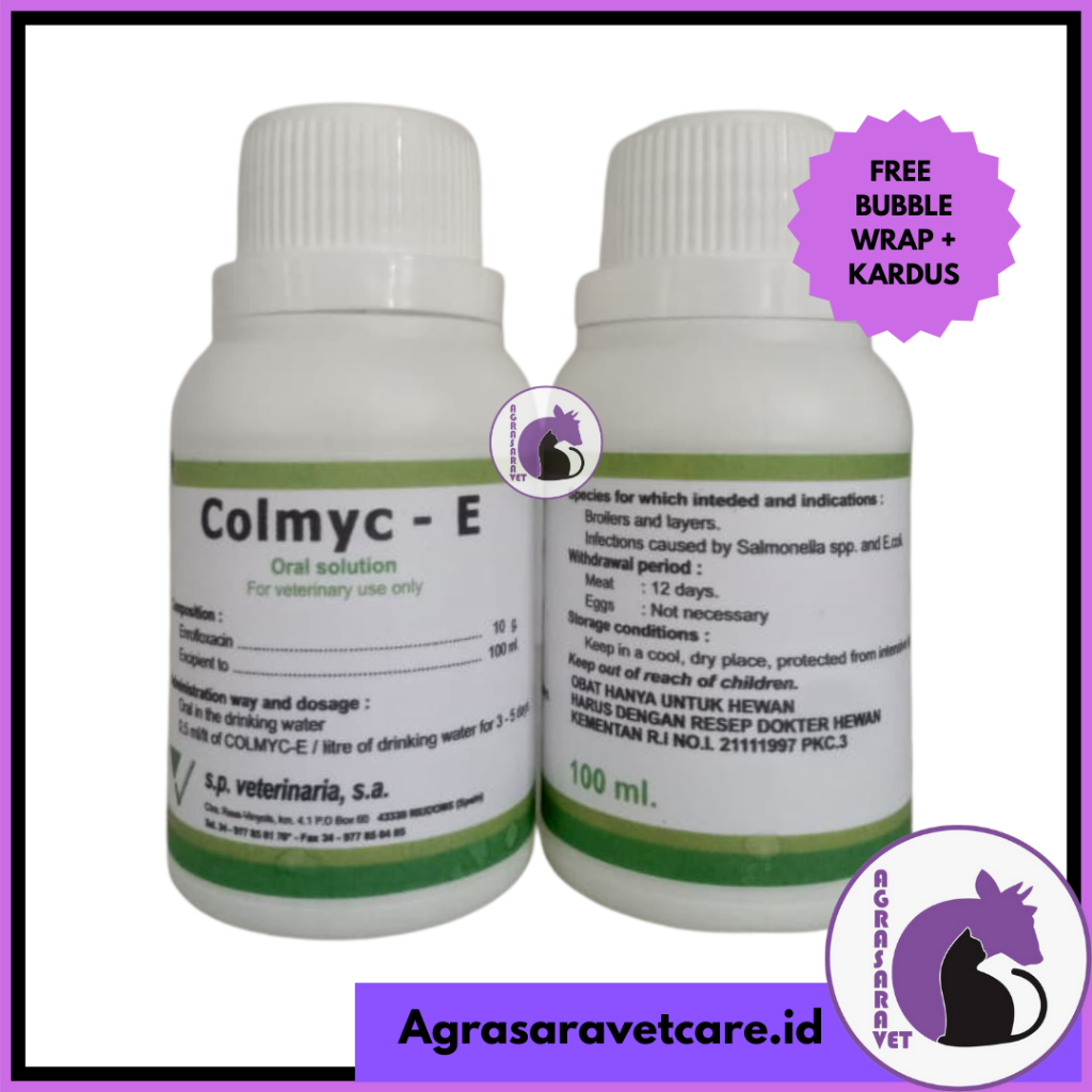 COLMYC E 100 ml (ENROFLOXACIN 10% ORAL) OBAT AYAM SPECTRUM LUAS