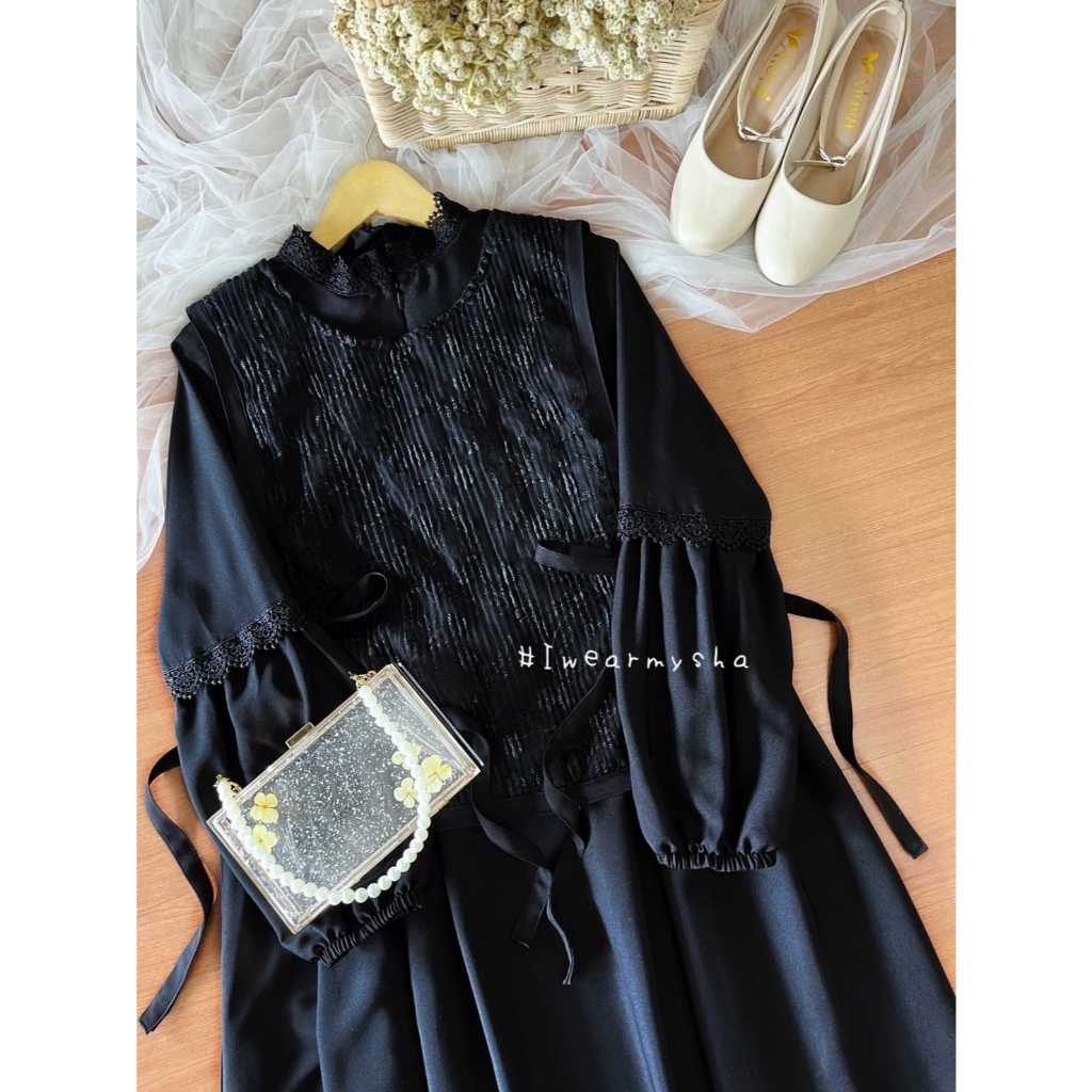 BETARI DRESS BLACK Gamis Hitam Mewah Elegan Kondangan Polos Size S M L XL Mysha Iwearmysha