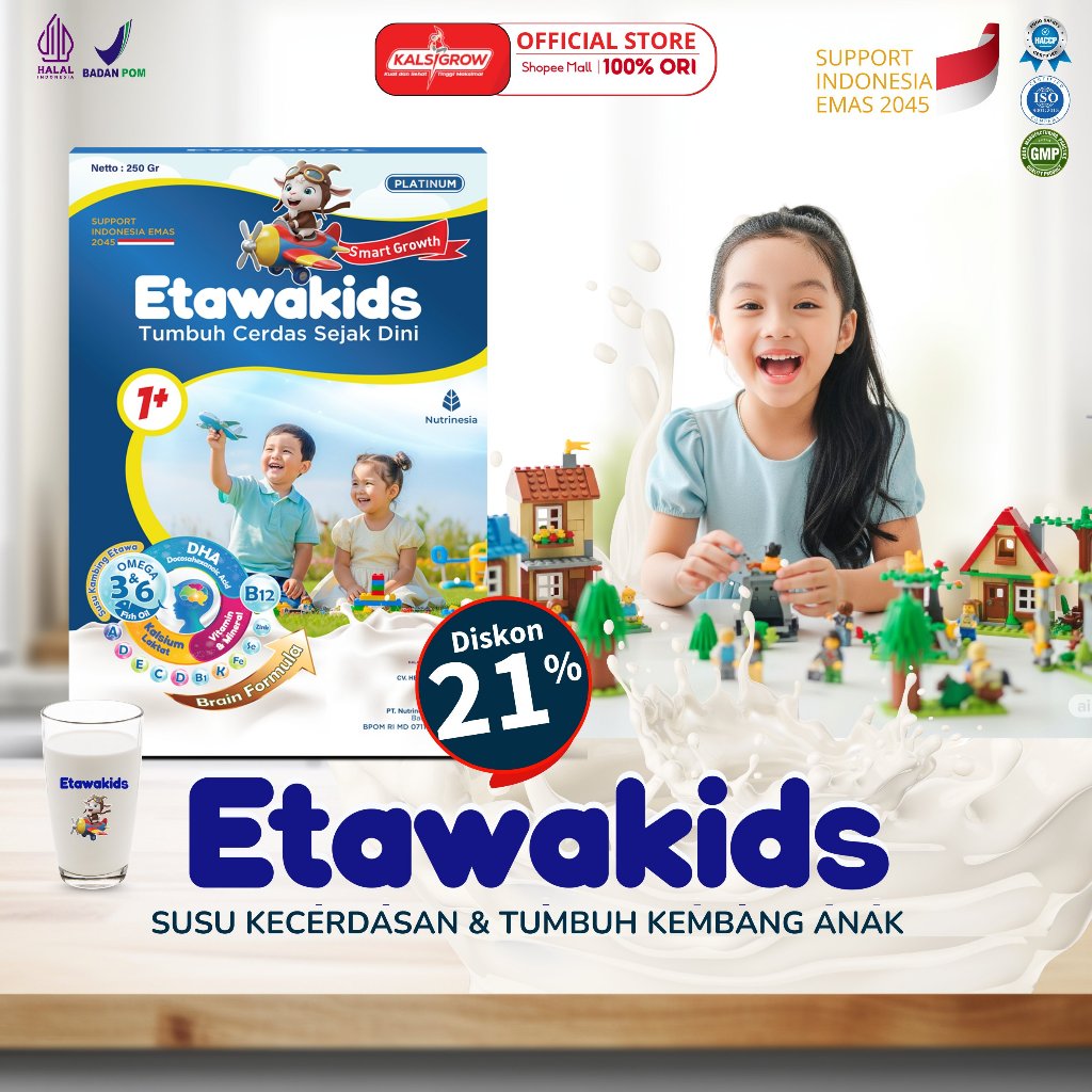 

Susu Etawakids Platinum – Susu Etawa Anak Penunjang Kecerdasan & Tumbuh Kembang - Kemasan 250 gr Paket 1 Box