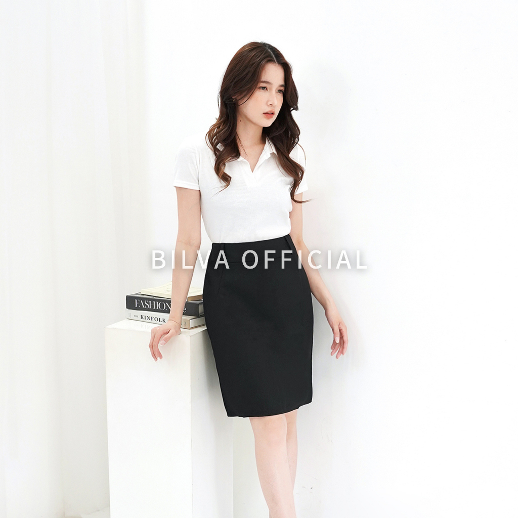 Bilva - Rok Pendek Hitam Kantor Span Mini Atas Lutut