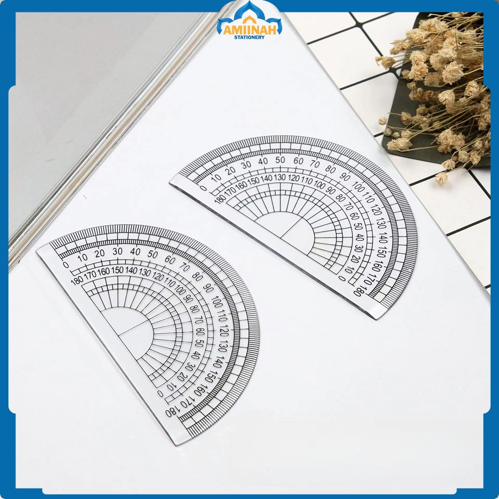 

Penggaris Busur 180 Derajat Plastik Perlengkapan Sekolah / Plastic Protractor Half Circle Ruler Serbaguna Amiinah Stationery A108