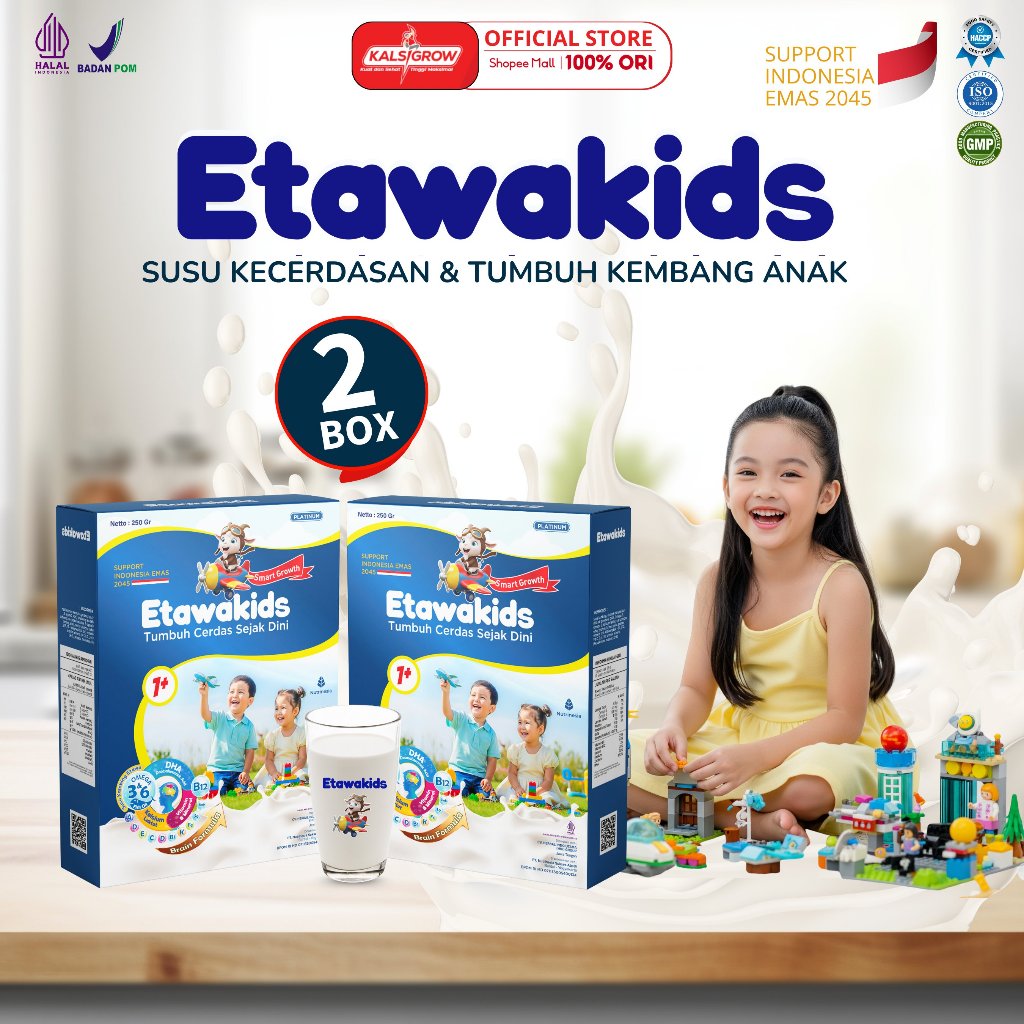 

Susu Etawa Anak Etawakids Platinum – Nutrisi Seimbang untuk Otak & Tubuh Aktif - Paket 2 Box Kemasan 250gr