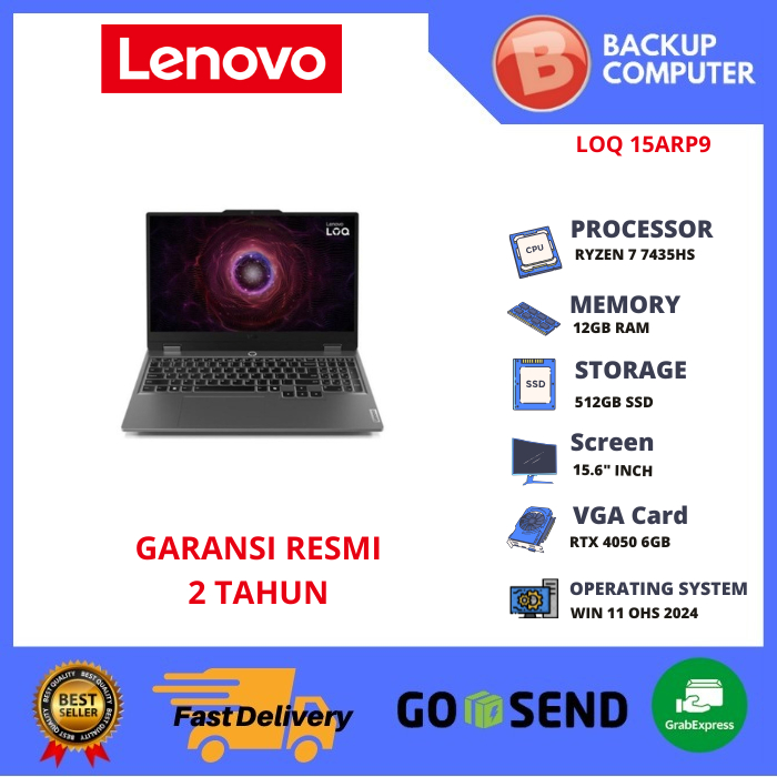 LAPTOP LENOVO LOQ 15ARP9 83JC00J5ID AMD Ryzen7 7435HS 12GB RAM /RTX 4050 6GB