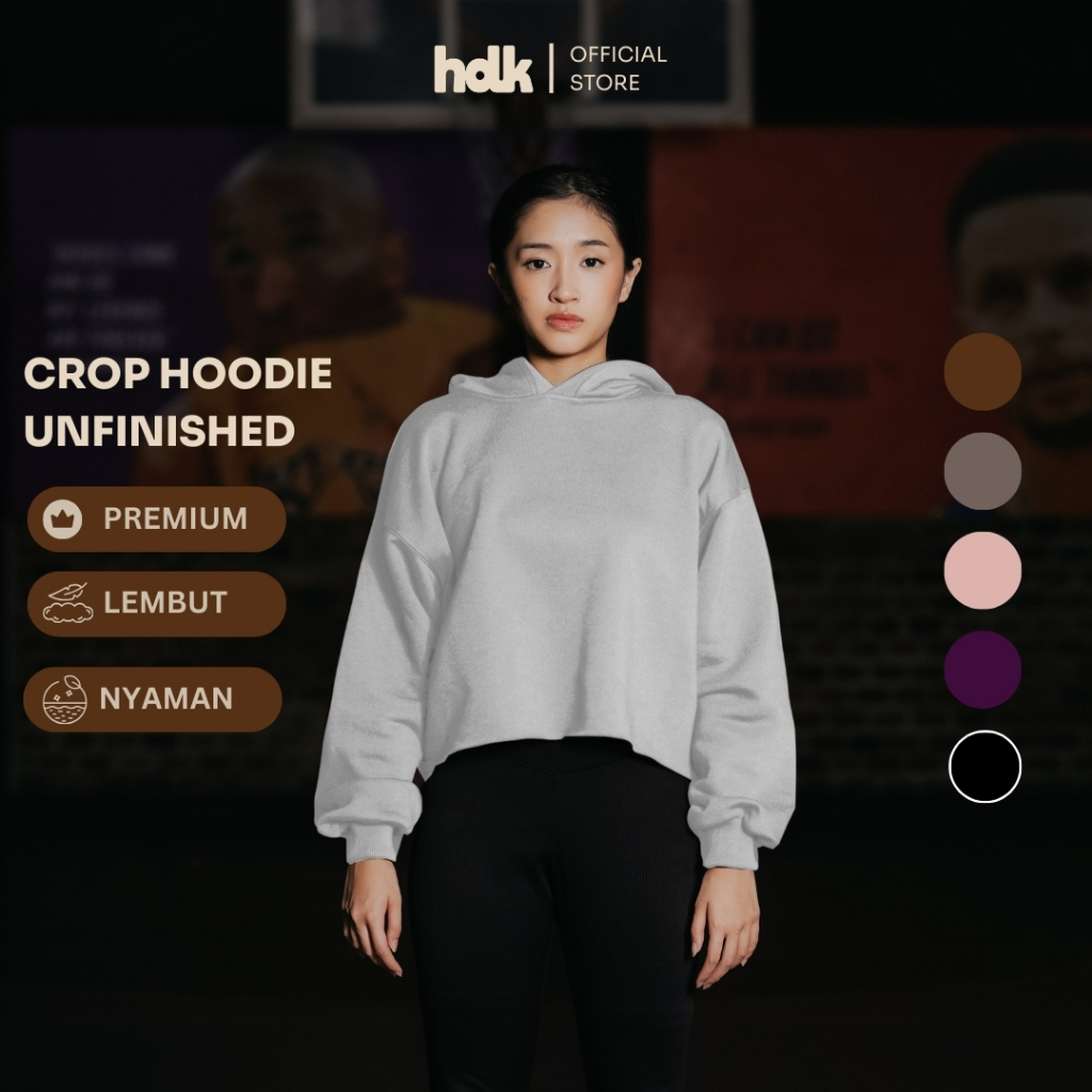 Hoodie Crop Wanita Unfinished Premium Polos | Fleece Tebal & Adem | Lokal Handmade | Misty Grey - Ho