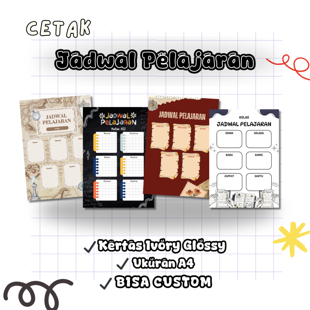 

Cetak Jadwal Mata Pelajaran Size A4 (Part 2) | Free Desain | 1 Hari Jadi