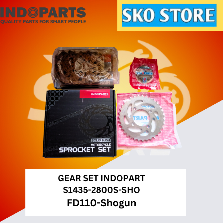 GEAR SET CHAIN KIT (SOLID BUSH) INDOPART S1435-2800S-SHO FD110-Shogun ORIGINAL MURAH