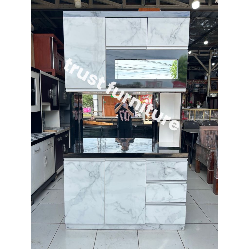 trust- Lemari Sayur 3 Pintu mirror HPL / Kitchen set semi HPL / Rak piring Minimalis