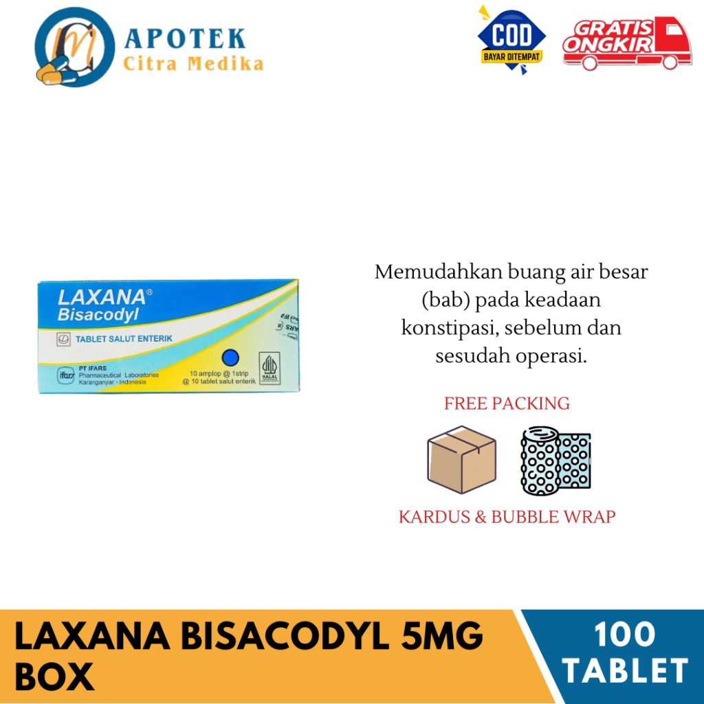 Laxana Bisacodyl 5MG 𝟏 𝐊𝐎𝐓𝐀𝐊 𝐈𝐒𝐈 𝟏𝟎𝟎 𝐓𝐀𝐁𝐋𝐄𝐓 - Mengatasi Sembelit/Melancarkan BAB
