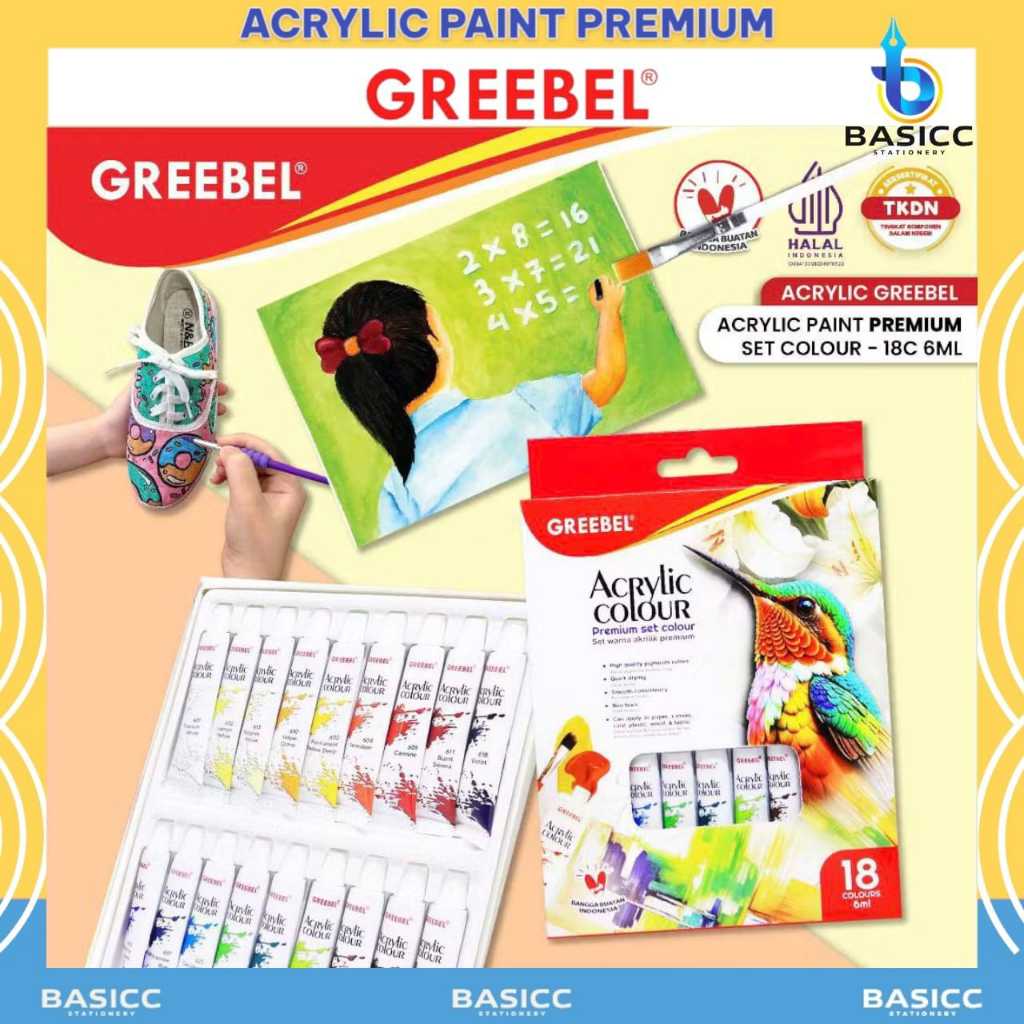 

Greebel Cat Lukis Akrilik 18C / Cat Acrylic Colour Kanvas 18 Warna 6 ml @1 Set