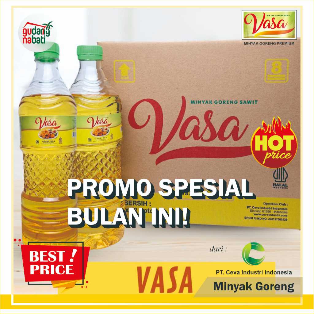 

Minyak Goreng Vasa 800 ml Liter Murah Kemasan Botol / Refill / Dus Promo Gurih Halal Sehat BPOM