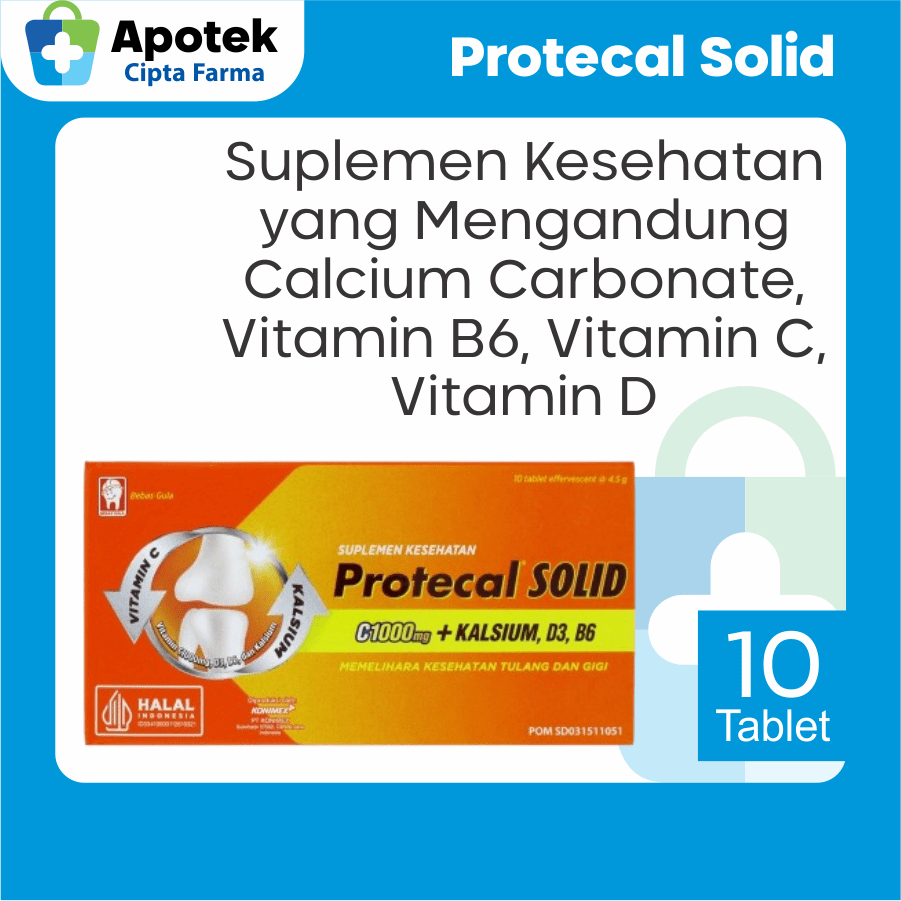 Protecal Solid 10 Tablet Sachet Effervescent Vitamin C 1000 Mg Vitamin B6 Vitamin D3 Kalsium Calsium