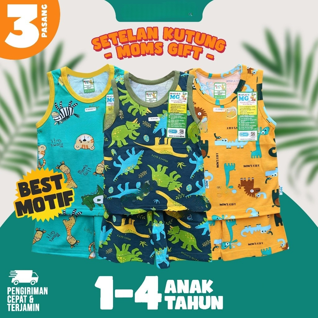 [ 3 Setel ] Setelan Moms Gift KUTUNG Setelan Kensi Anak Laki Laki Unisex Baju Main