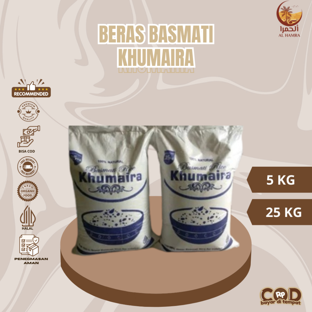 

Beras Khumaira 25kg || Beras Basmati Arab || Beras Arab || Khumaira Beras Basmati 25kg || Beras Reapack 5kg Khumaira