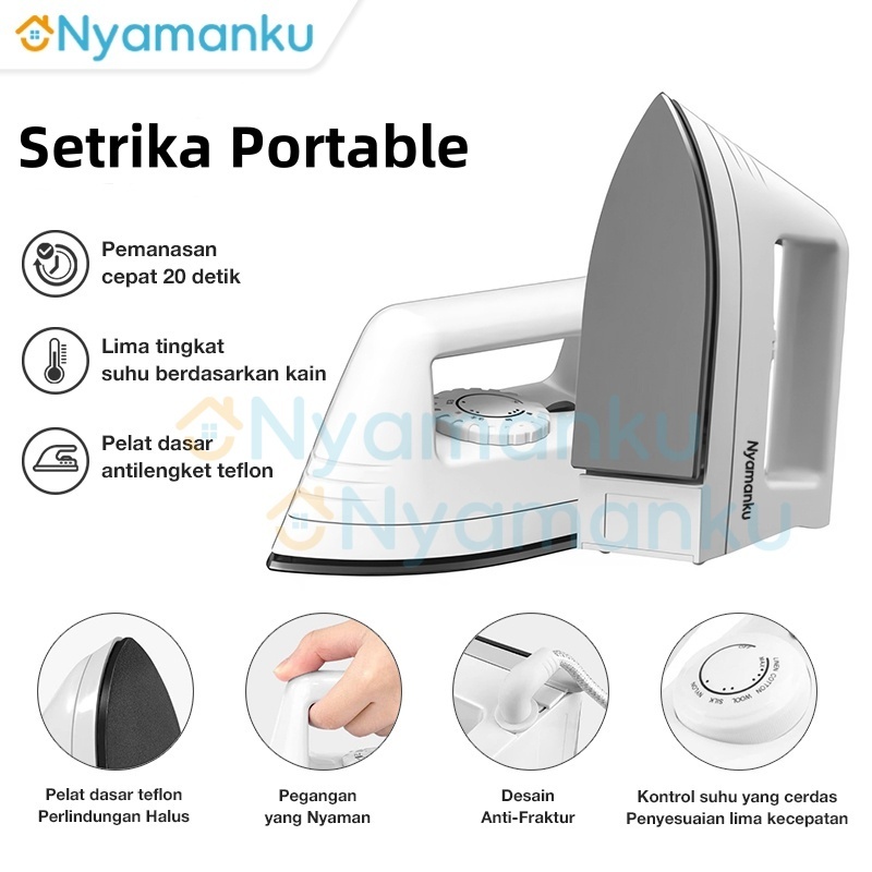Setrika Lipat Mini Travel Dry Iron Detachable handle Portable Traveling Strika Lipat Gosokan Baju St