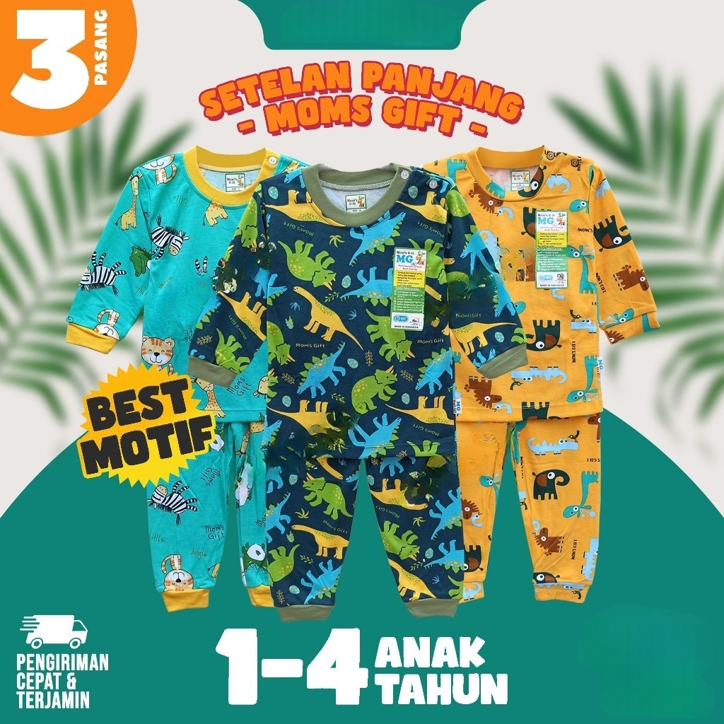 [ 3 Setel ] Setelan Moms Gift PANJANG Terbaru ( 1-4 tahun ) Setelan Piyama Baju Tidur Anak