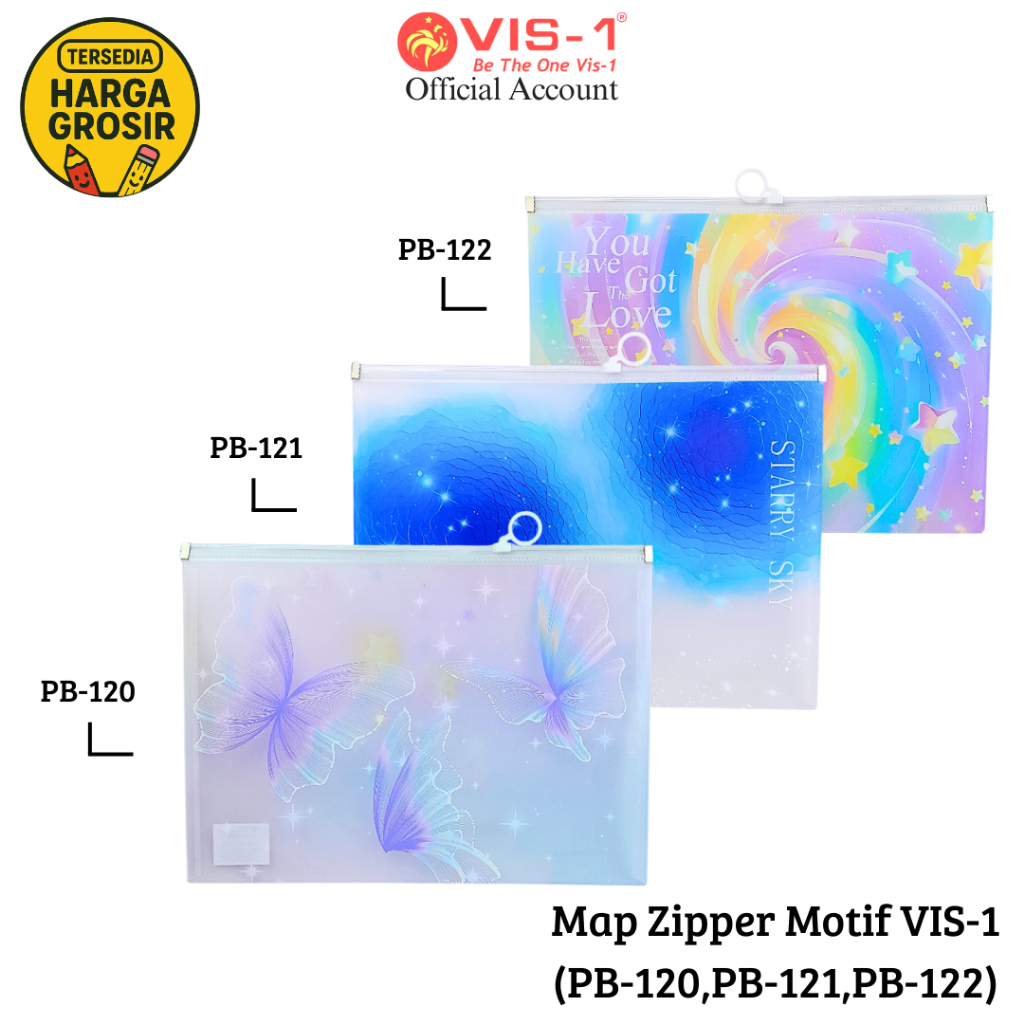 

VIS-1 - Pocket File Transparan A4 - Stationery - Map Zipper Motif - Document Bag