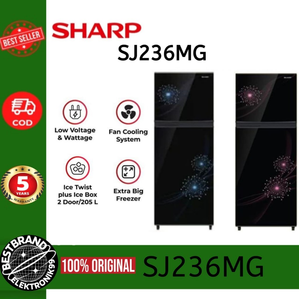 SHARP SJX237MG SJ237MG KULKAS 2 PINTU NO FROST GLOSSY DOOR SJX237MGDP SJ 237MG DP DB SJ 237 SJX 237 