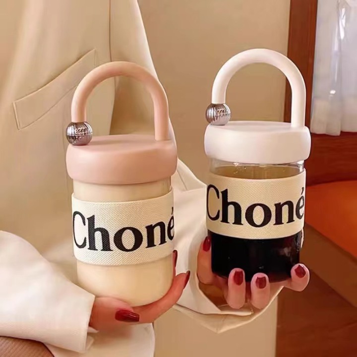 Gelas Tumbler Aesthetic Gelas Minum Kaca Simple Elegan Botol Kaca Chonel 400ml - 500ml