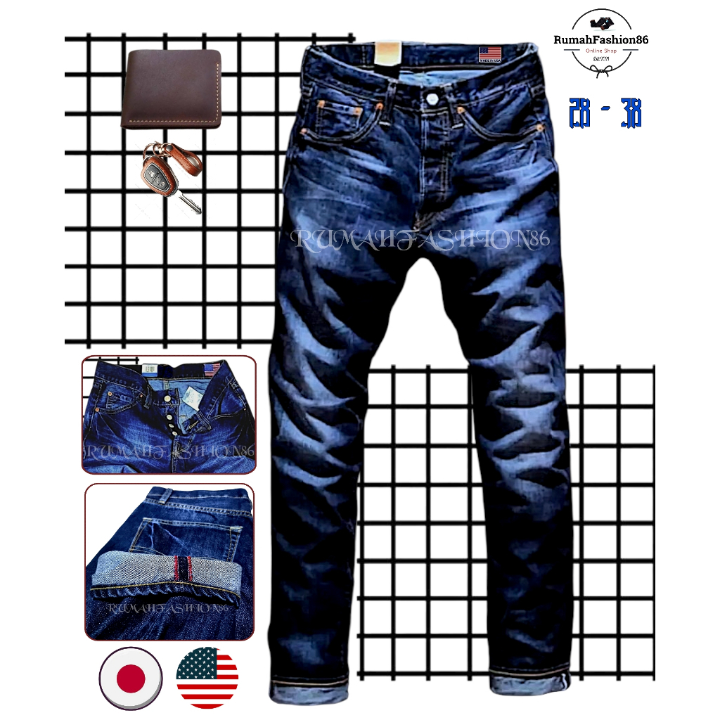 [FREE ONGKIR XTRA] CELANA CASUAL PRIA JEANS PANJANG REGULER FIT ORIGINAL DENIM SELVEDGE USA / JAPAN