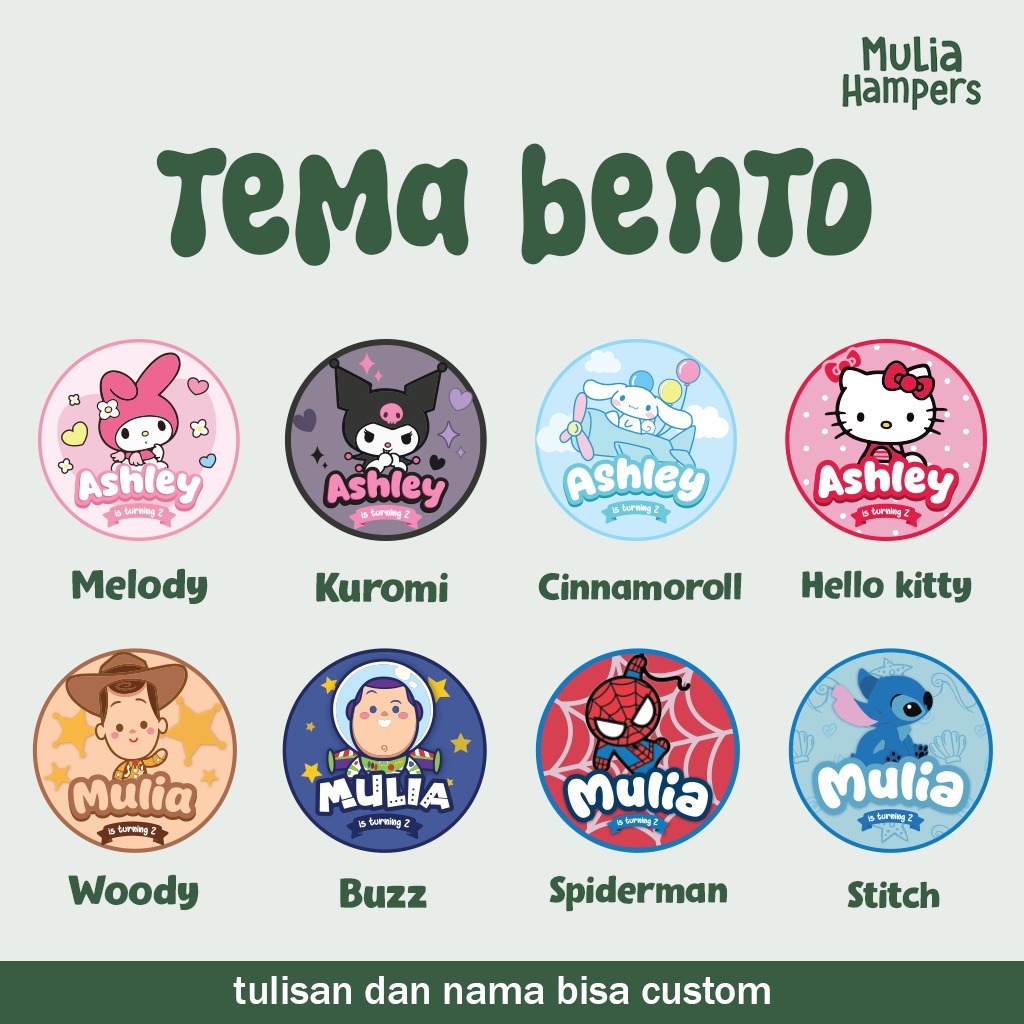 

Sticker Bento Ulang Tahun Anak Custom Nama Umur Tema Karakter Souvenir Birthday Aqiqah