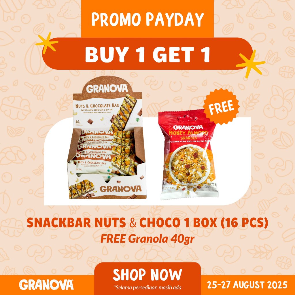 

Granova - Snackbar Nuts & Chocolate 26gr x 16 pcs (Rasa Coklat) - Cemilan Sehat, Gandum, Halal