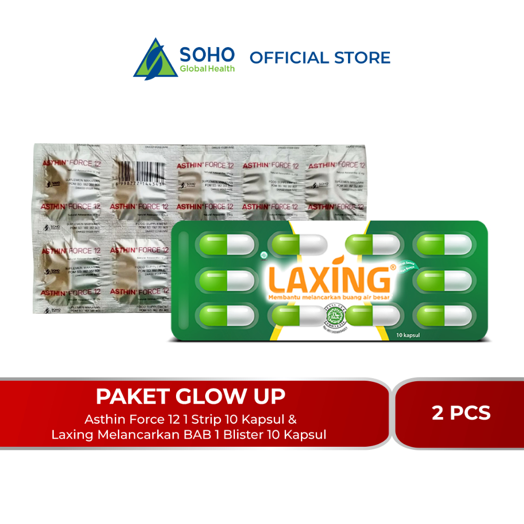 Paket Glow Up (Asthin Force 12 1 Strip @10 Kapsul & Laxing Melancarkan BAB 1 Blister @10 Kapsul )